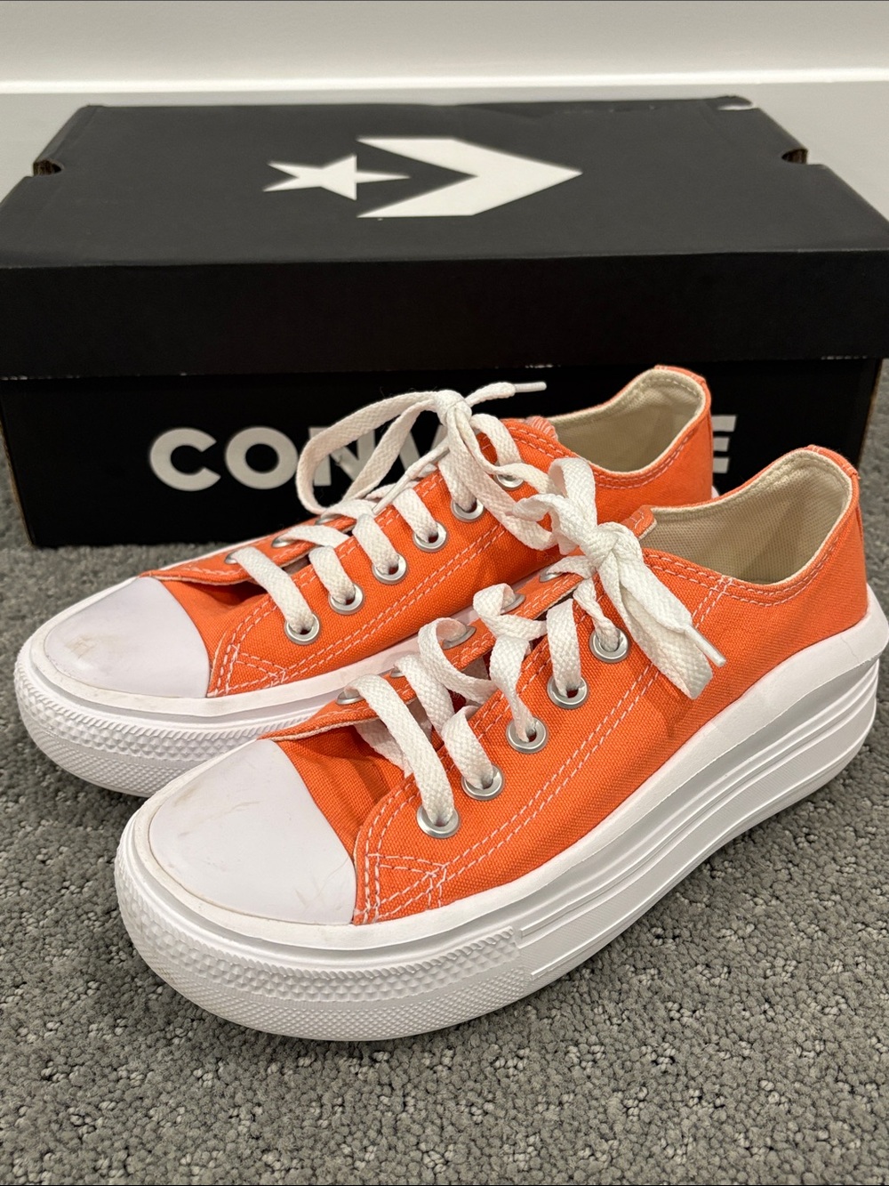 Converse Women's Platform Low Top Sneaker - Orange and White